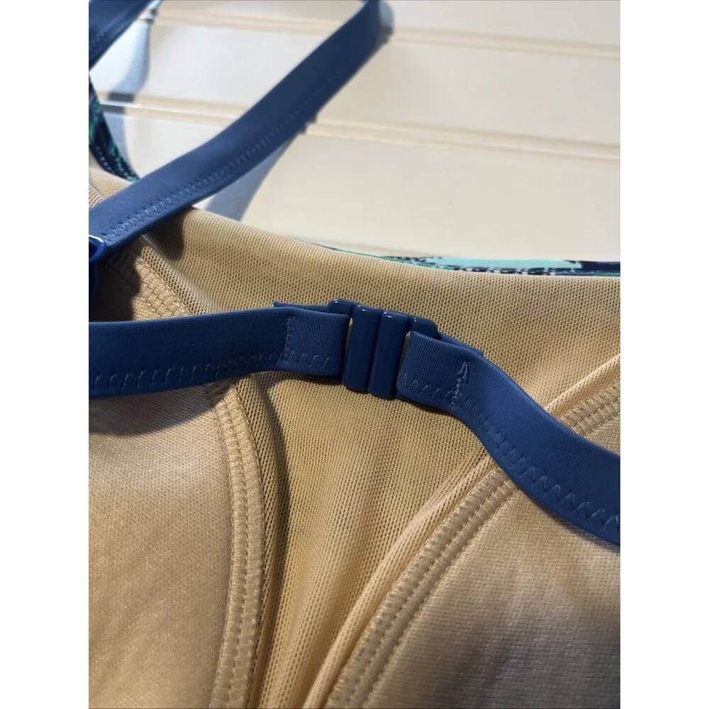 L.L. Bean Blue Print Tankini Bathing Suit Top UPF50+ Soft Cup Size 10 Reg